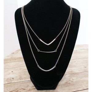 BaubleBar Triple Linear Pendant Necklace Silvertone Jewelry Minimalist Preppy